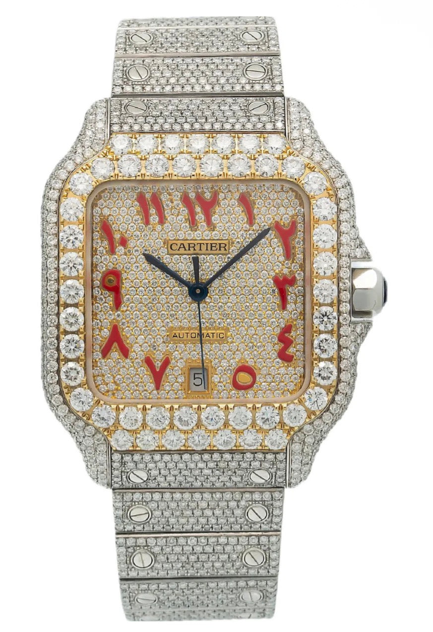 CARTIER SANTOS| EASTERN ARABIC DIAL YELLOW GOLD DIAMOND BEZEL