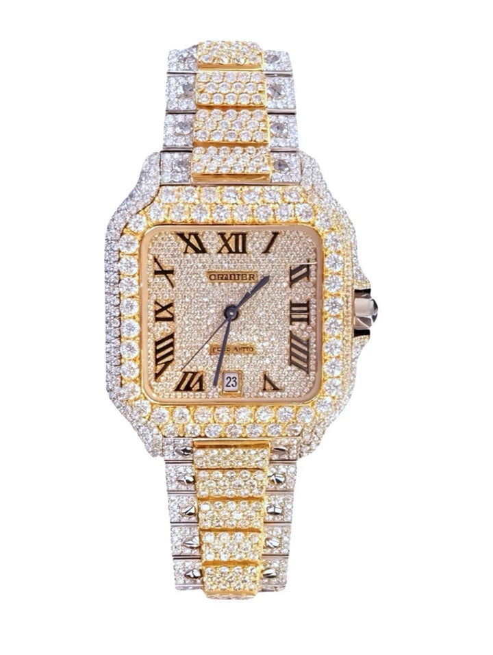 Cartier Iced Out Santos Style – Two Tone Gold