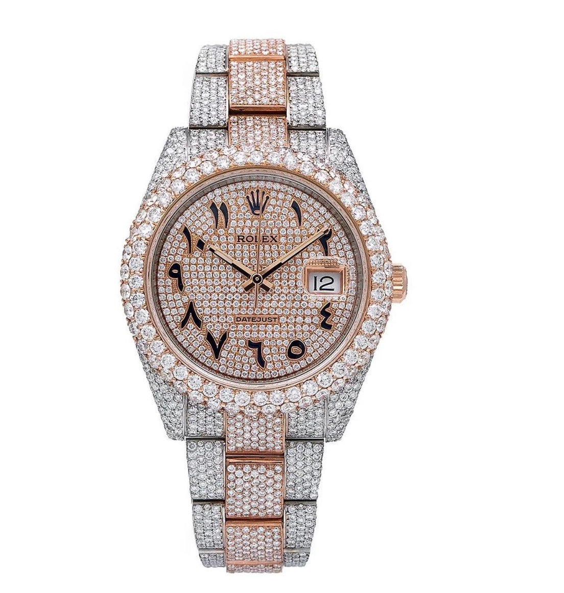 Rolex Datejust Rose Gold Two-Tone – Arabic Dial – Full Moissanite Bustdown