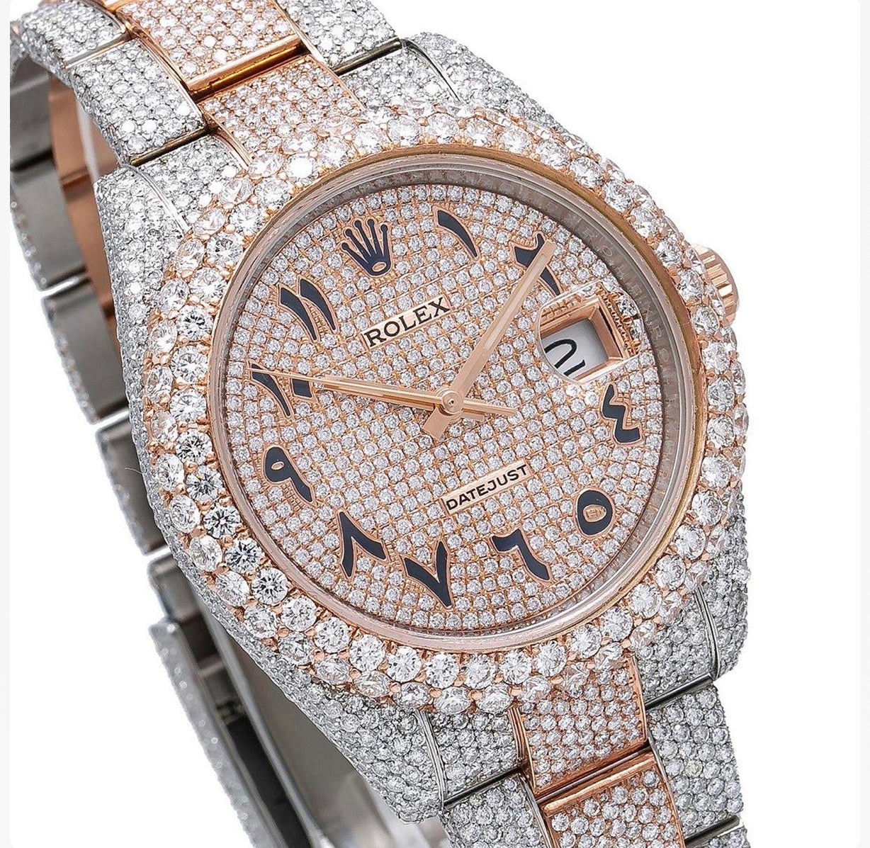 Rolex Datejust Rose Gold Two-Tone – Arabic Dial – Full Moissanite Bustdown