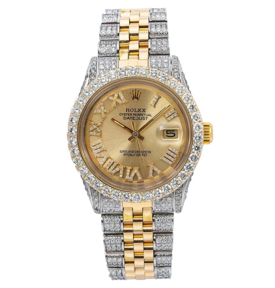 Rolex Datejust Two-Tone Gold – Champagne Roman Dial – Moissanite Bustdown