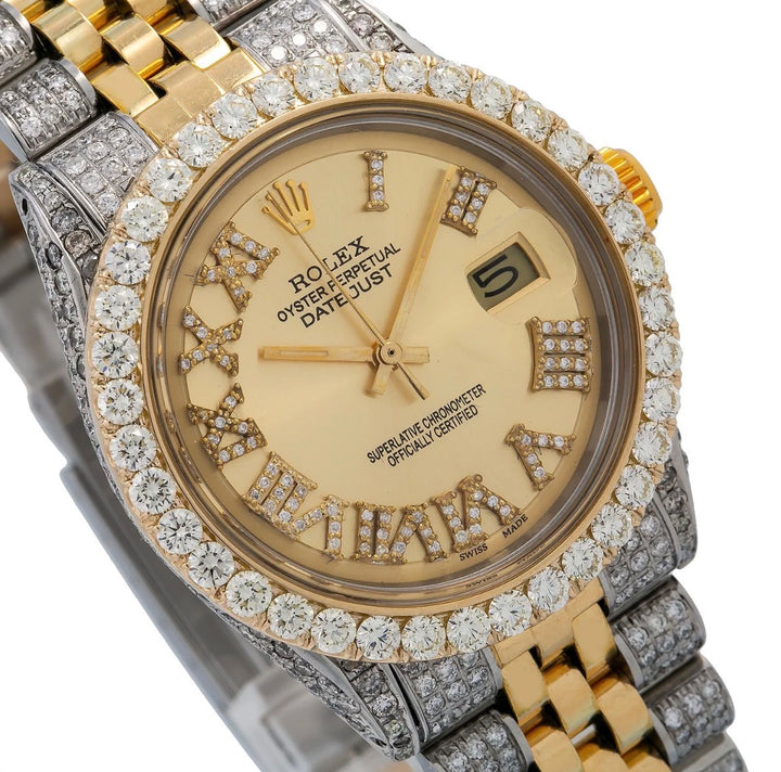 Rolex Datejust Two-Tone Gold – Champagne Roman Dial – Moissanite Bustdown