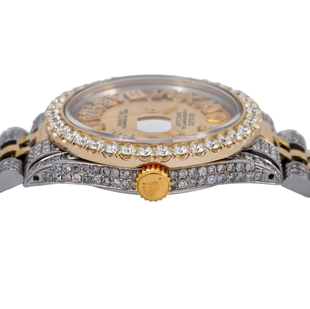 Rolex Datejust Two-Tone Gold – Champagne Roman Dial – Moissanite Bustdown