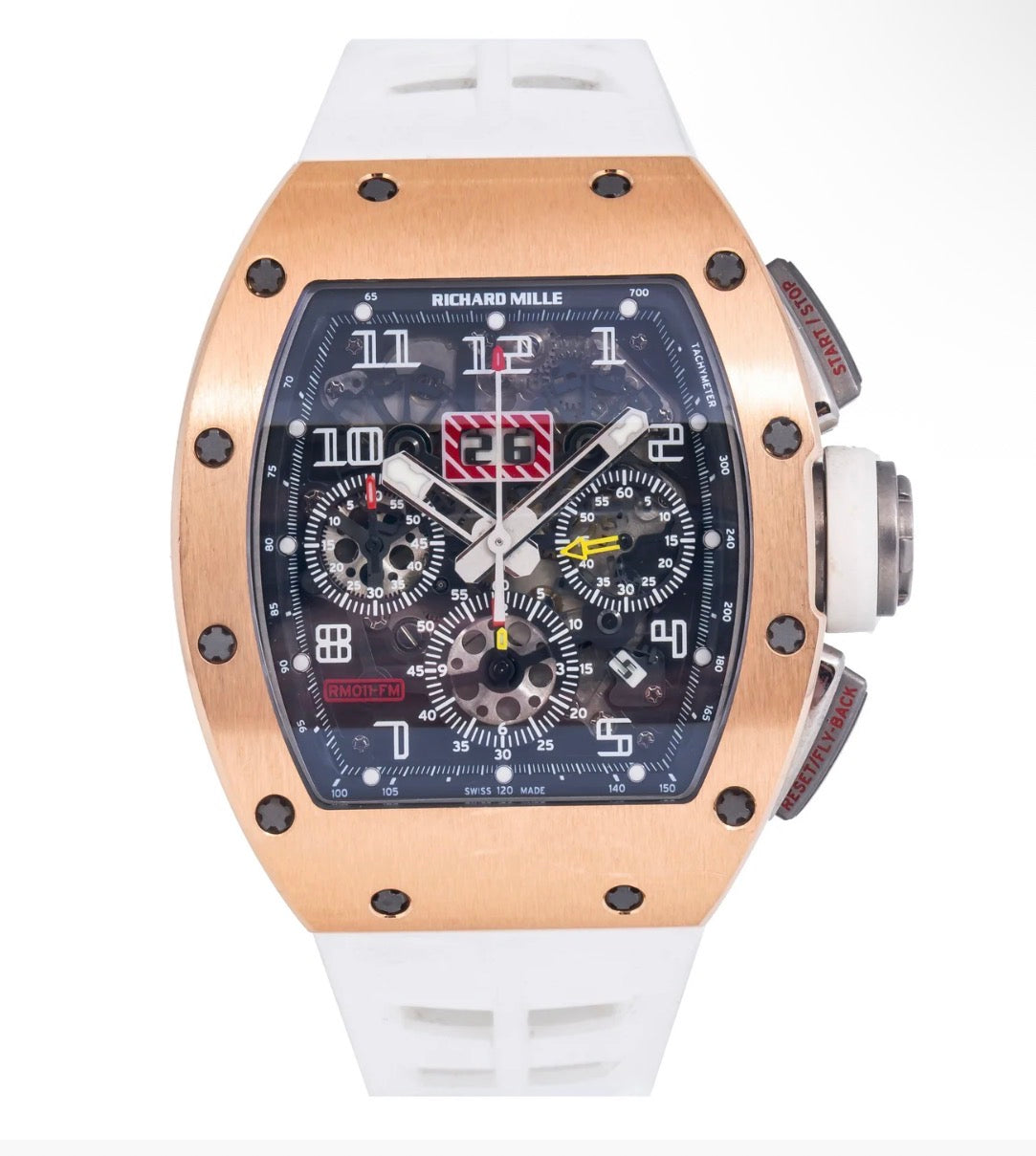 RICHARD MILLE RM 011-FM FELIPE MASSA CHRONOGRAPH TRANSPARENT DIAL WITH WHITE RUBBER BRACELET