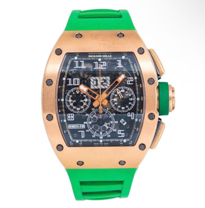 RICHARD MILLE ROBERTO MANCINI RM 011 TRANSPARENT DIAL WITH GREEN RUBBER BRACELET