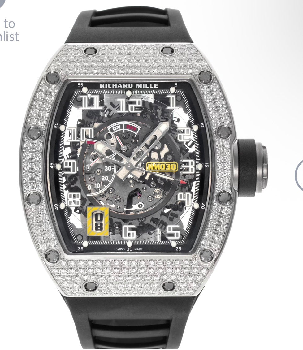 Richard Mille RM030 Automatic – Diamond Bezel (Moissanite) – Black Strap