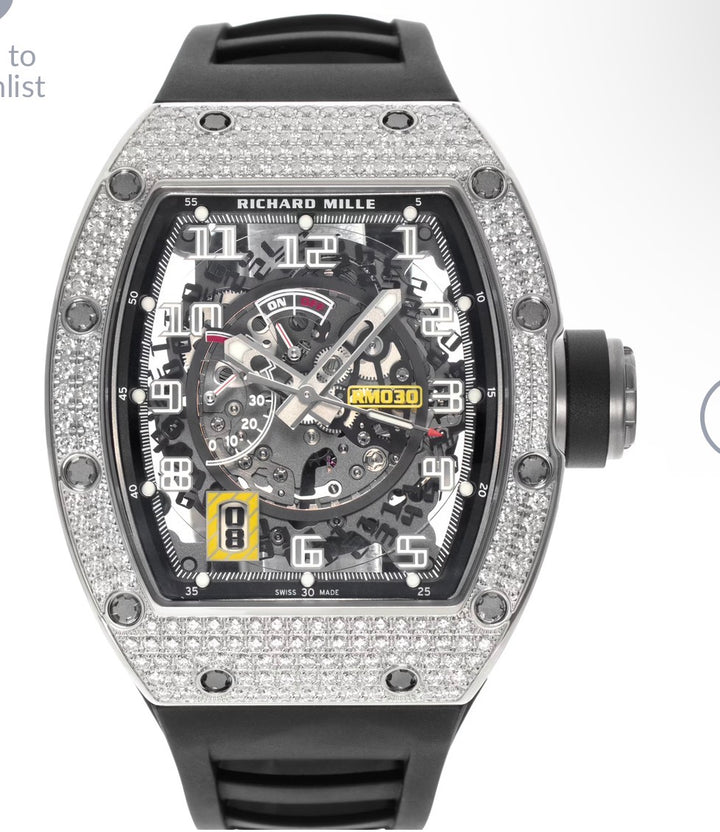 Richard Mille RM030 Automatic – Diamond Bezel (Moissanite) – Black Strap