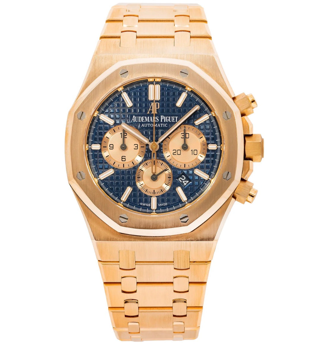 AUDEMARS PIGUET ROYAL OAK CHRONOGRAPH 26331OR  BLUE DIAL WITH ROSE GOLD BRACELET