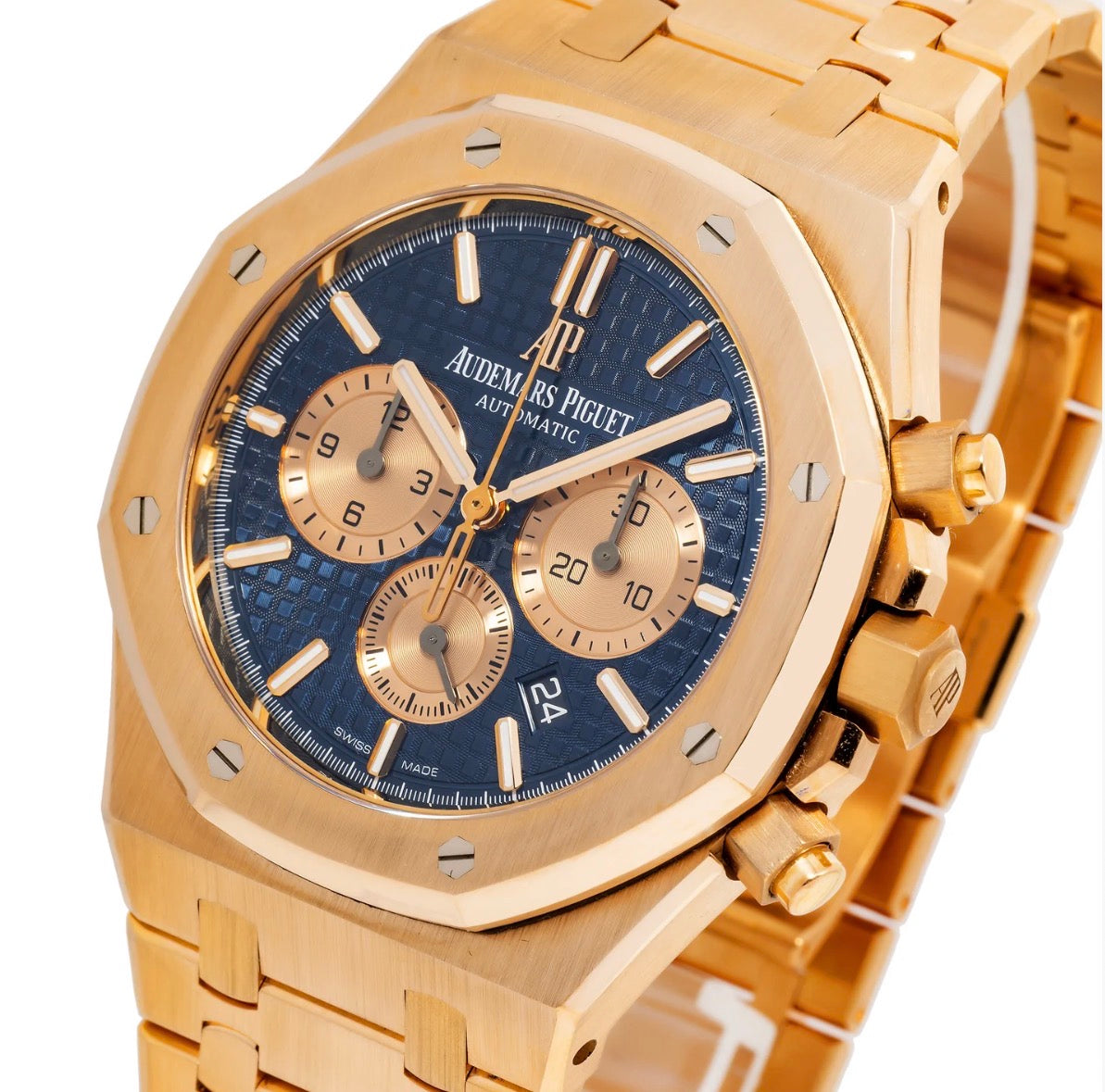 AUDEMARS PIGUET ROYAL OAK CHRONOGRAPH 26331OR  BLUE DIAL WITH ROSE GOLD BRACELET