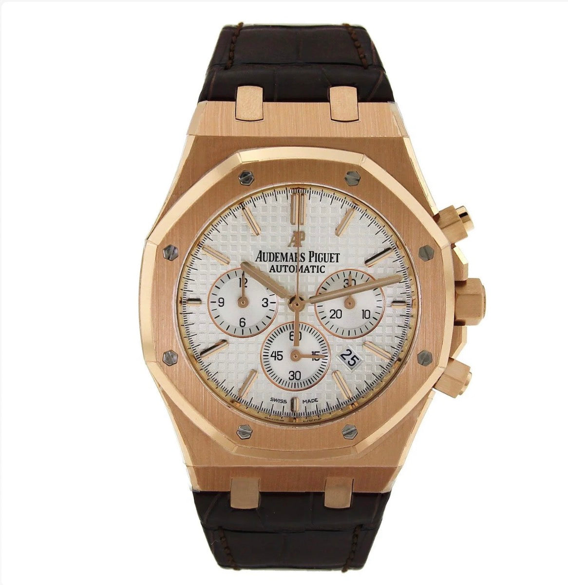 AUDEMARS PIGUET ROYAL OAK CHRONOGRAPH WHITE DIAL WITH BROWN LEATHER STRAP