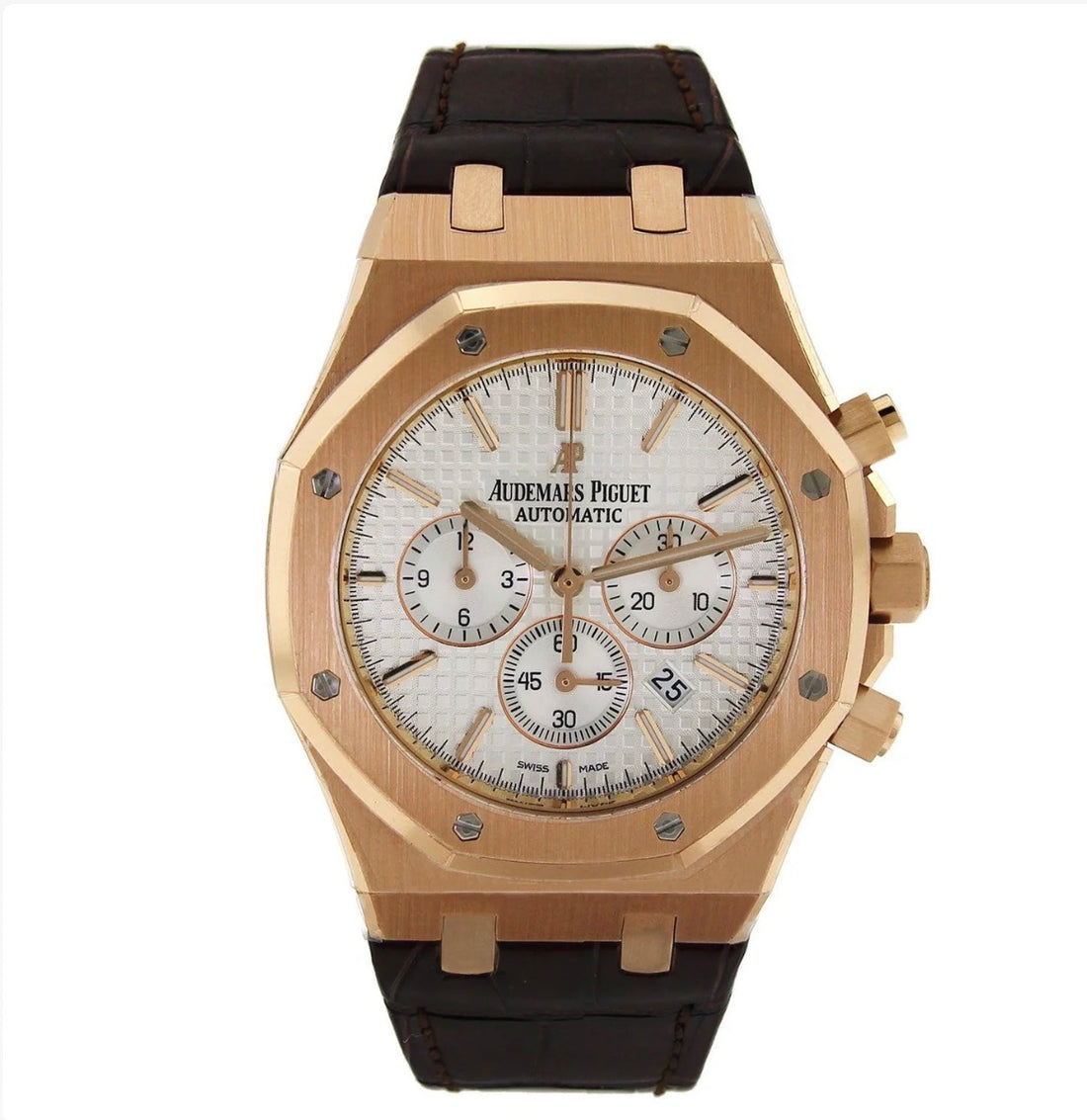 AUDEMARS PIGUET ROYAL OAK CHRONOGRAPH WHITE DIAL WITH BROWN LEATHER STRAP