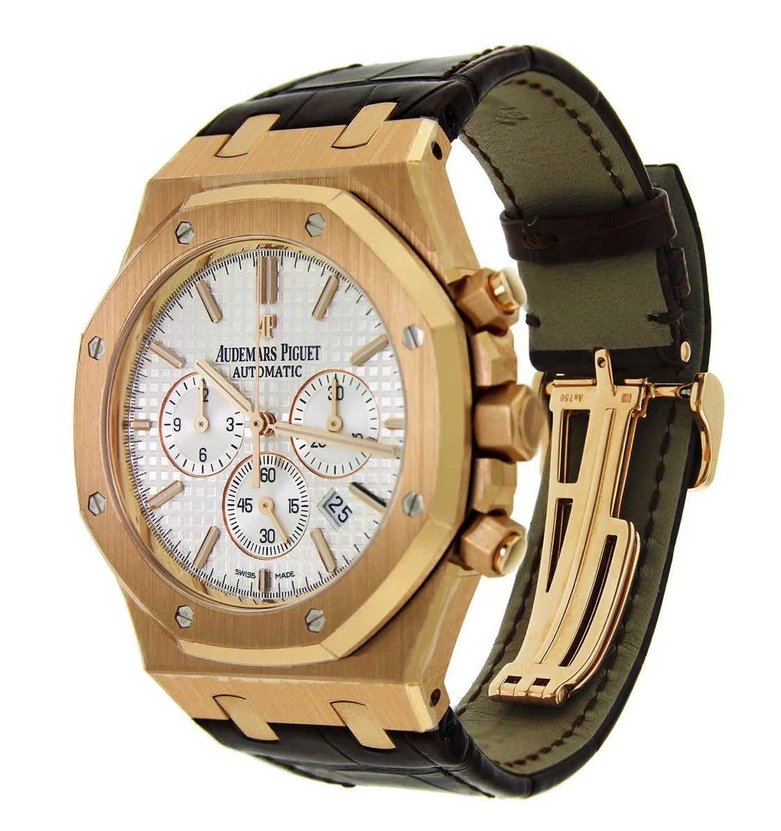 AUDEMARS PIGUET ROYAL OAK CHRONOGRAPH WHITE DIAL WITH BROWN LEATHER STRAP