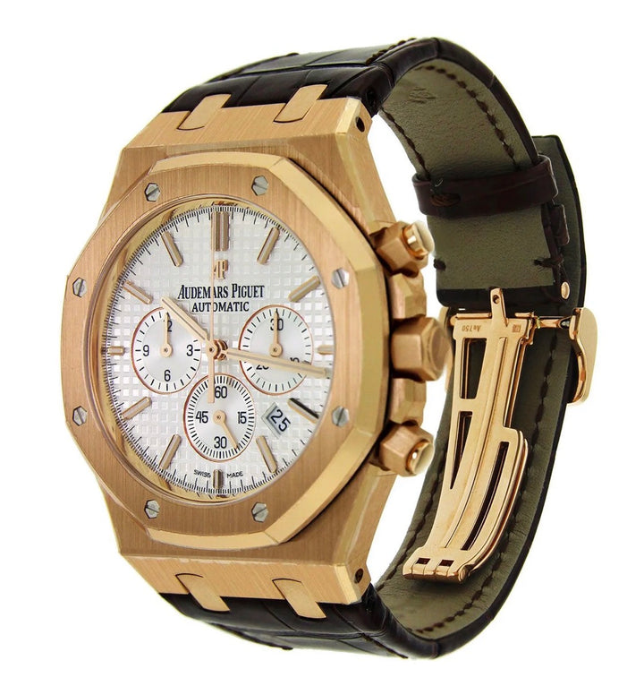 AUDEMARS PIGUET ROYAL OAK CHRONOGRAPH WHITE DIAL WITH BROWN LEATHER STRAP