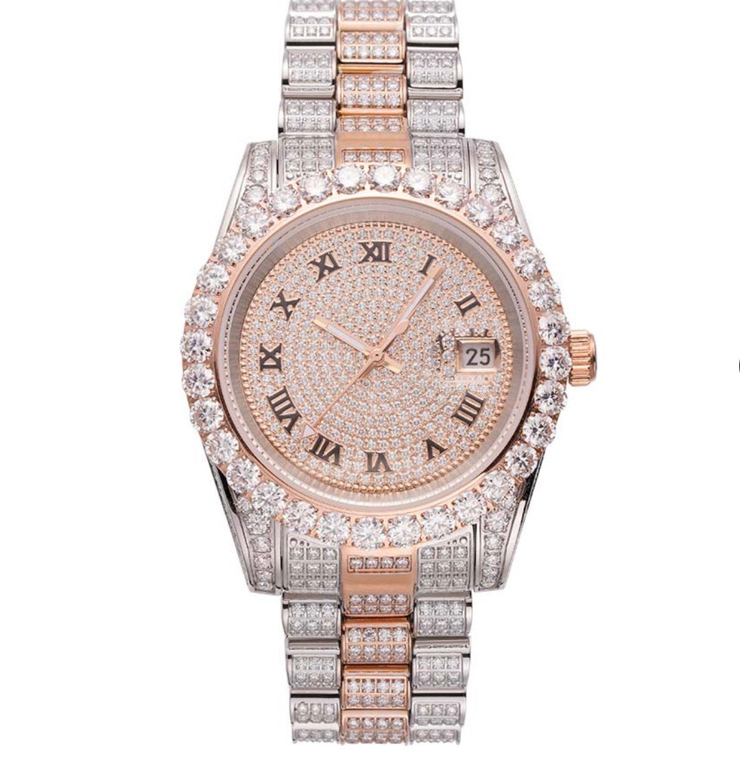 MOISSANITE PRESIDENTIAL ROLEX WATCH 14K ROSE GOLD