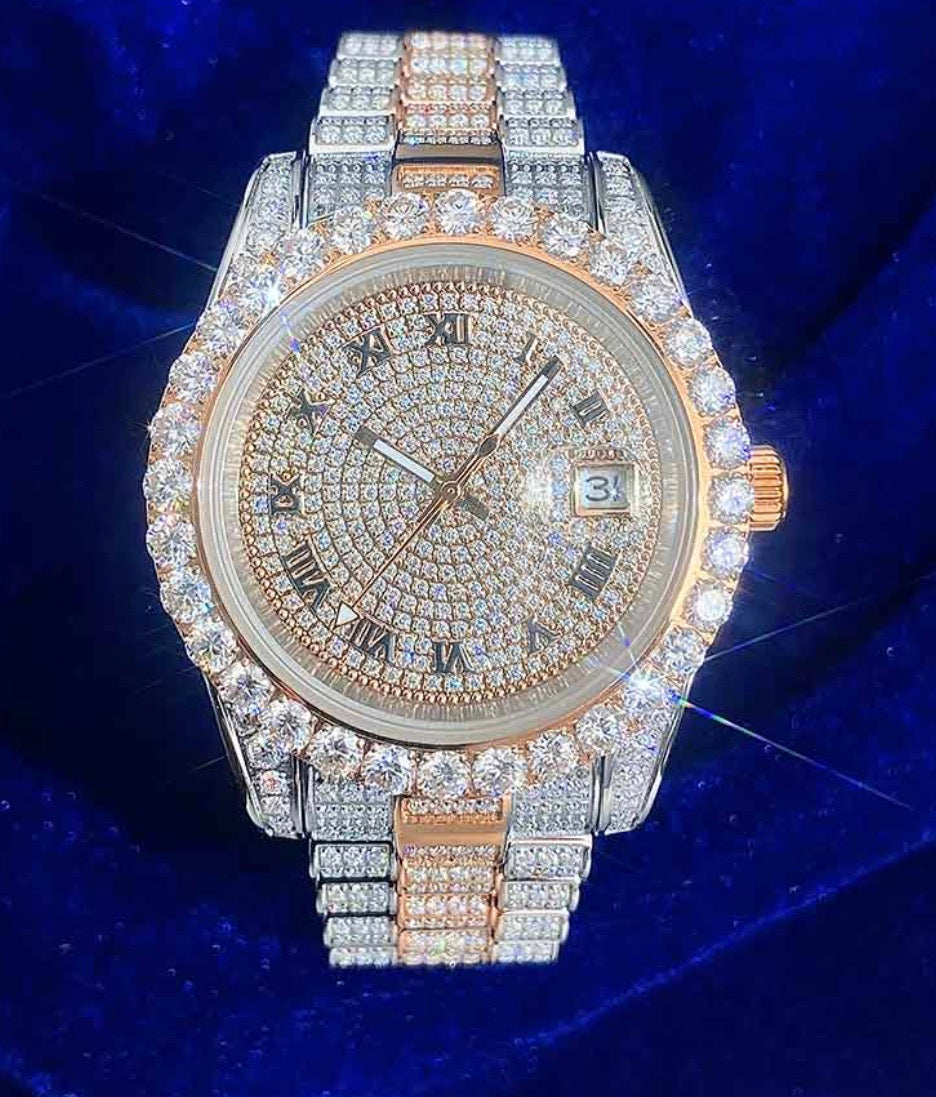 MOISSANITE PRESIDENTIAL ROLEX WATCH 14K ROSE GOLD