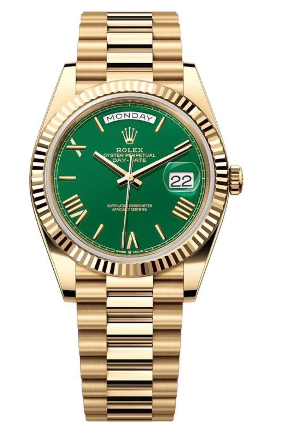 Rolex Men's Day Date President Yellow Gold Green Roman