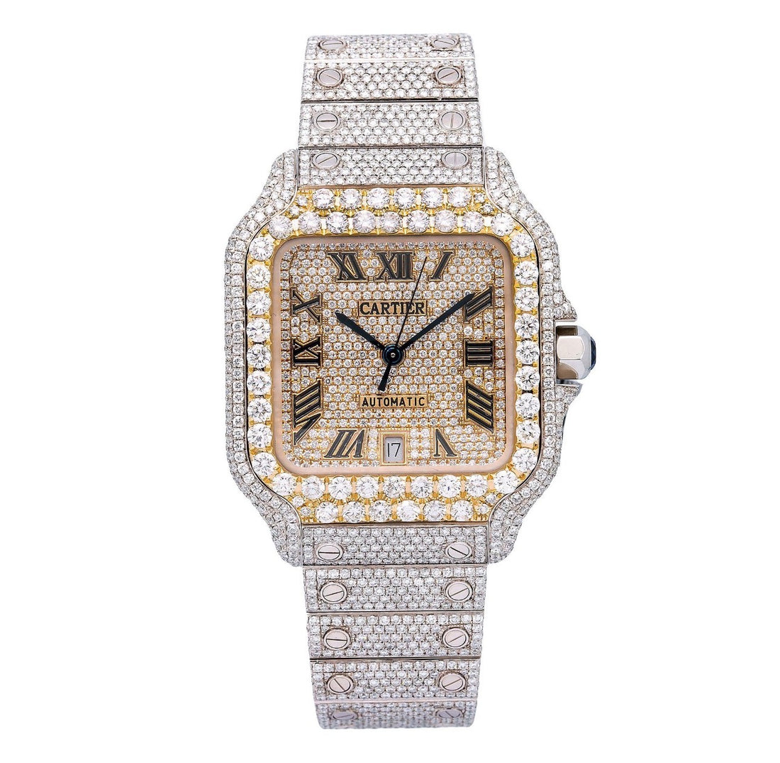 Cartier Santos Fully Iced Out Bustdown (Roman Dial)