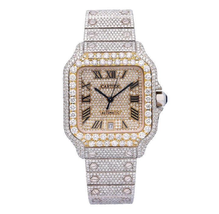 Cartier Santos Fully Iced Out Bustdown (Roman Dial)